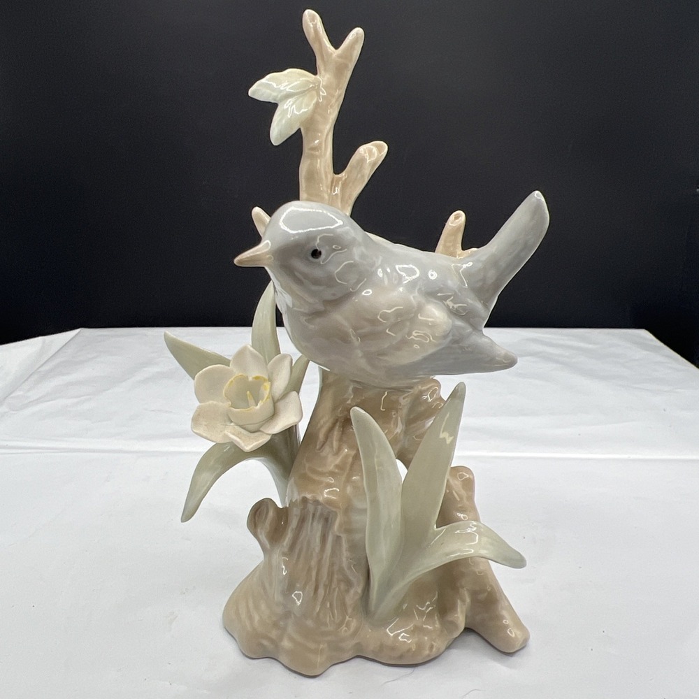 Vintage Otagiri Japan Porcelain Bird on Branch Figurine White Flower